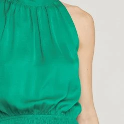 Entro Solid Green High Neck Sleeveless Mini Dress NEW ARRIVALS