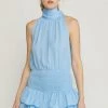 Entro Solid Blue High Neck Sleeveless Mini Dress NEW ARRIVALS