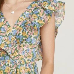 Entro NEW ARRIVALS Blue And Floral Multi Print V Neck Mini Dress