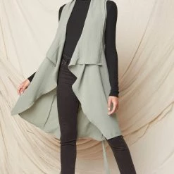 Entro Sage Colored Draped Duster Vest