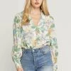 Entro Green Floral Print Surplice Long Sleeve Bodysuit