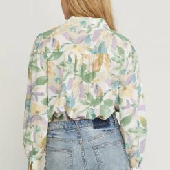 Entro Green Floral Print Surplice Long Sleeve Bodysuit