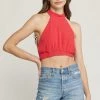 Entro Solid Red Mock Neck Cropped Top NEW ARRIVALS