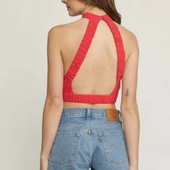 Entro Solid Red Mock Neck Cropped Top NEW ARRIVALS