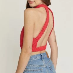 Entro Solid Red Mock Neck Cropped Top NEW ARRIVALS