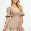 One And Only Collective Choclate Colored Puff Sleeve Mini Dress