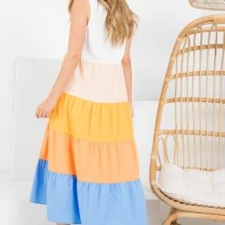 THML White Colorblocked Tiered Maxi Dress