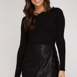 She And Sky Black Colored Faux Leather Wrap Skirt NEW ARRIVALS