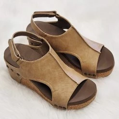 Boutique By Corkys Taupe Smooth London Wedge Sandal