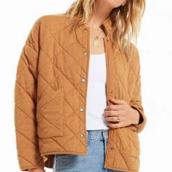 Z Supply Maya Camel Colored Quilted Snap Jacket