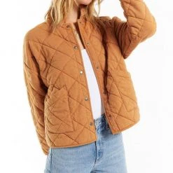 Z Supply Maya Camel Colored Quilted Snap Jacket