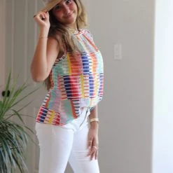 THML Bright Colored Sleeveless Pattern Top NEW ARRIVALS