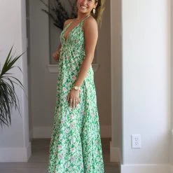 AaKaa NEW ARRIVALS Green Floral Multi Print Tiered Maxi Dress