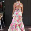 Jealous Tomato Ivory And Pink Floral Printed Maxi Dress