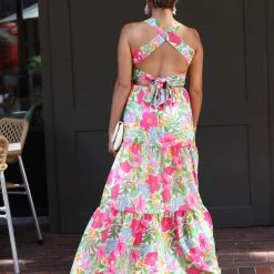 Jealous Tomato Ivory And Pink Floral Printed Maxi Dress