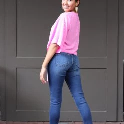 Adrienne Inc Orchid Pink And Gold Front Tie Kimono Sleeve Top NEW ARRIVALS