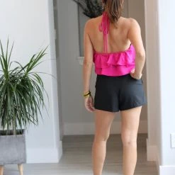 Glam NEW ARRIVALS Black High Waist Shorts With Pockets