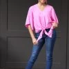 Adrienne Inc Orchid Pink And Gold Front Tie Kimono Sleeve Top NEW ARRIVALS