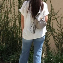 Be Cool NEW ARRIVALS Off White Colored Short Sleeve V Neck Top