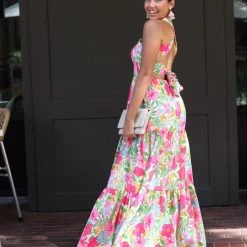 Jealous Tomato Ivory And Pink Floral Printed Maxi Dress