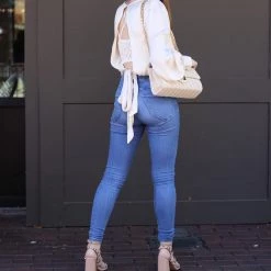 Glam Cream Colored Balloon Sleeve Open Back Top NEW ARRIVALS