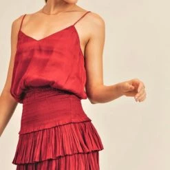 Reset By Jane Deep Red Silk Cropped Adjustable Strap Tank NEW ARRIVALS
