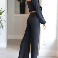 ASA Black Long Sleeve Front Tie Detail Top