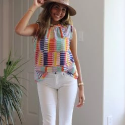 THML Bright Colored Sleeveless Pattern Top NEW ARRIVALS