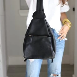 THE WEARHOUSE NEW ARRIVALS Black Zipper Strap Backpack