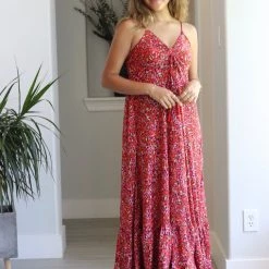 Karma Highway Red Spotted Printed Halter Maxi NEW ARRIVALS