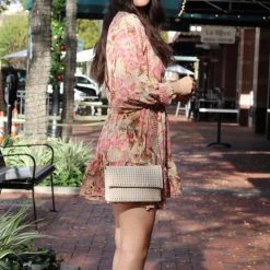 AaKaa NEW ARRIVALS Tan And Rose Dolman Sleeve Mini Dress