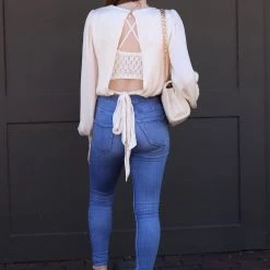 Glam Cream Colored Balloon Sleeve Open Back Top NEW ARRIVALS