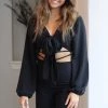 ASA Black Long Sleeve Front Tie Detail Top