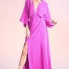 Tyche Orchid Colored Textured Solid Kimono Maxi Dress
